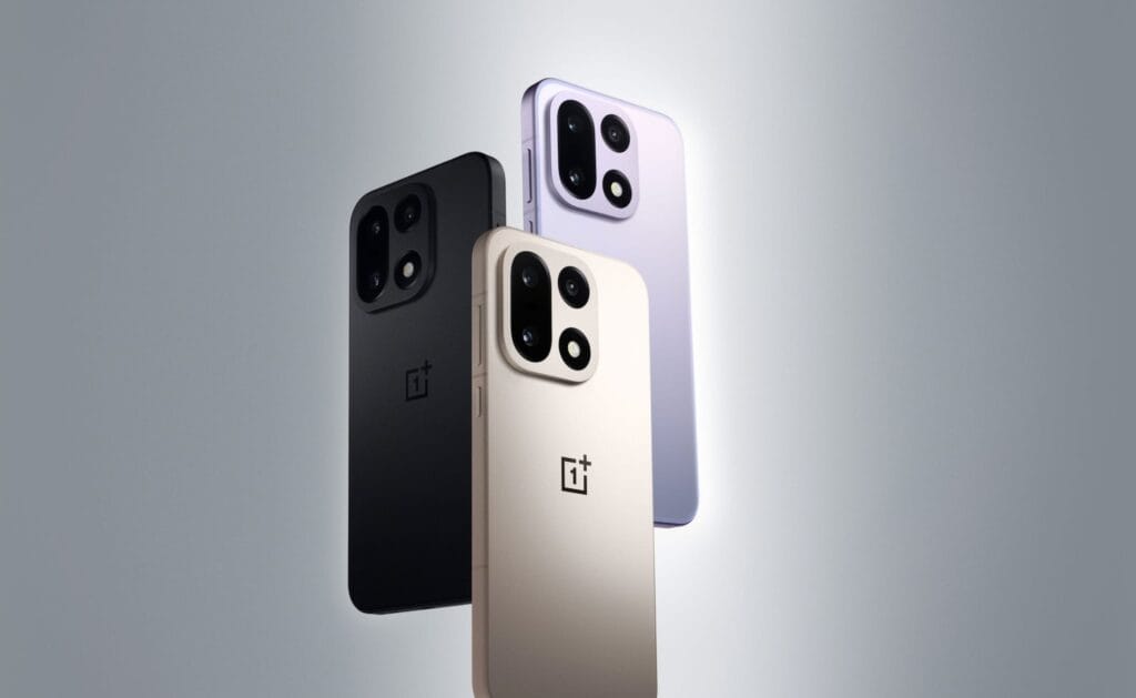 Official OnePlus India product image showing the OnePlus 15’s sleek design and color variants for 2025.