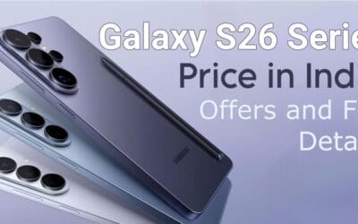 Samsung Galaxy S26 Series showing S26, S26+ and S26 Ultra in official colour variants with premium flagship design.