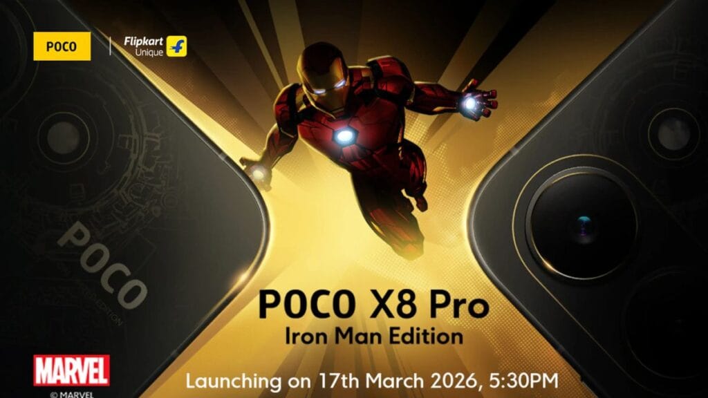 Front display of POCO X8 Pro showing OLED panel and centered punch-hole camera.