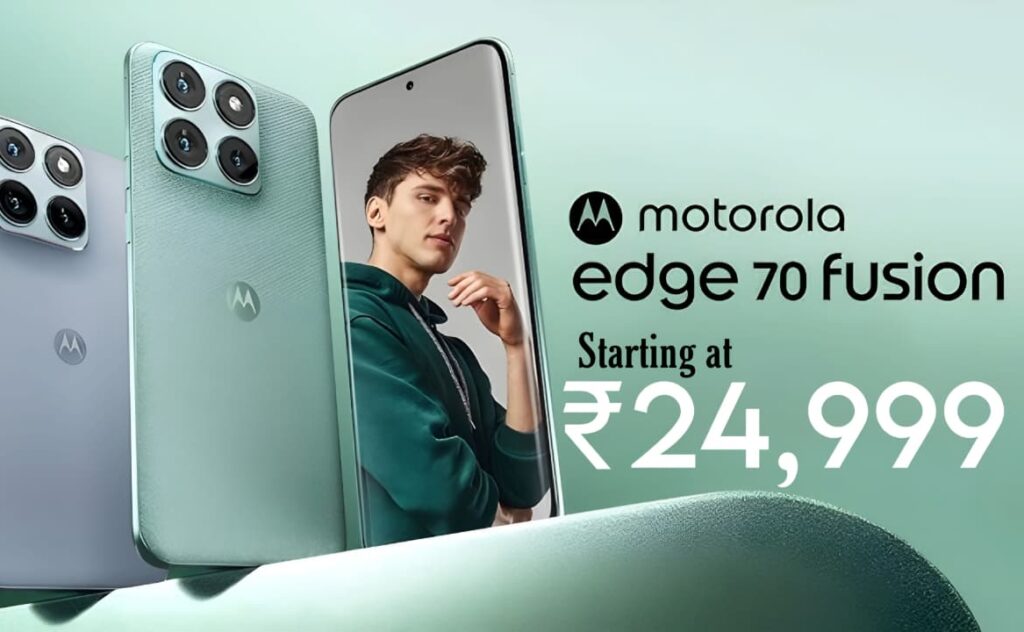 Motorola Edge 70 Fusion smartphone showing curved AMOLED display and premium rear design.