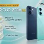 Front and rear design of the iQOO Z11x 5G smartphone showing its display and camera module.