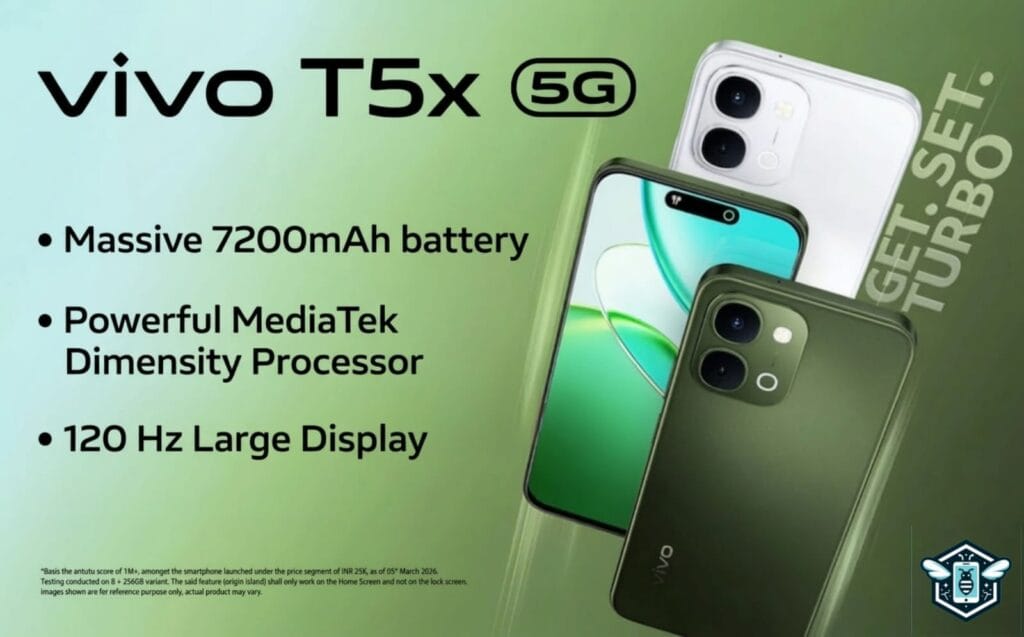 Vivo T5x 5G smartphone teaser highlighting its upcoming India launch on March 17 with curved display and modern design.