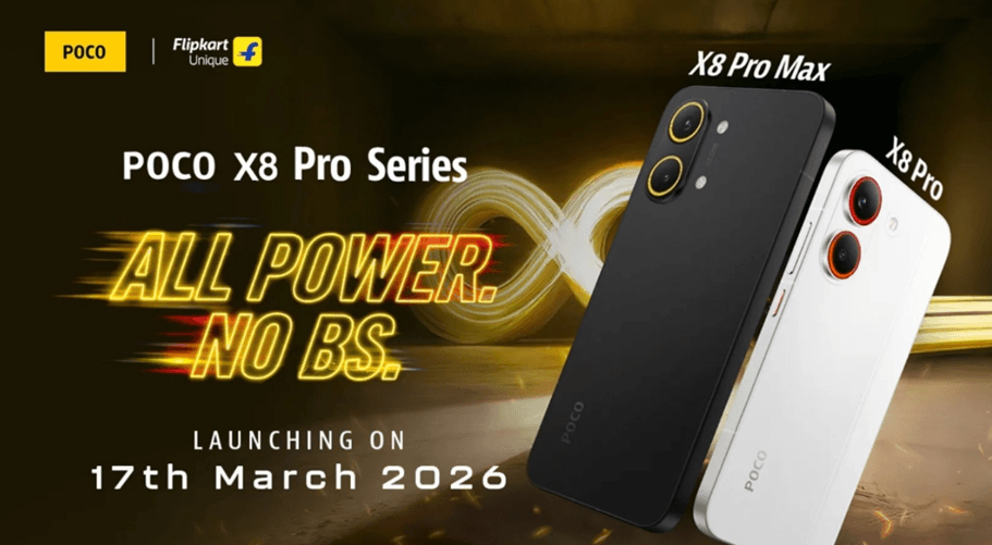 POCO X8 Pro series smartphone render showing rear camera design and upcoming launch teaser.